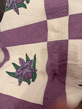 Handmade Purple & White Floral Quilt